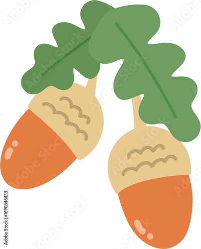 참나무 도토리와 잎사귀 일러스트