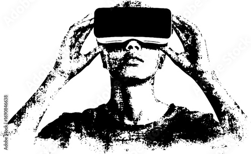 Virtual reality experience in grunge black and white style for urban artwork