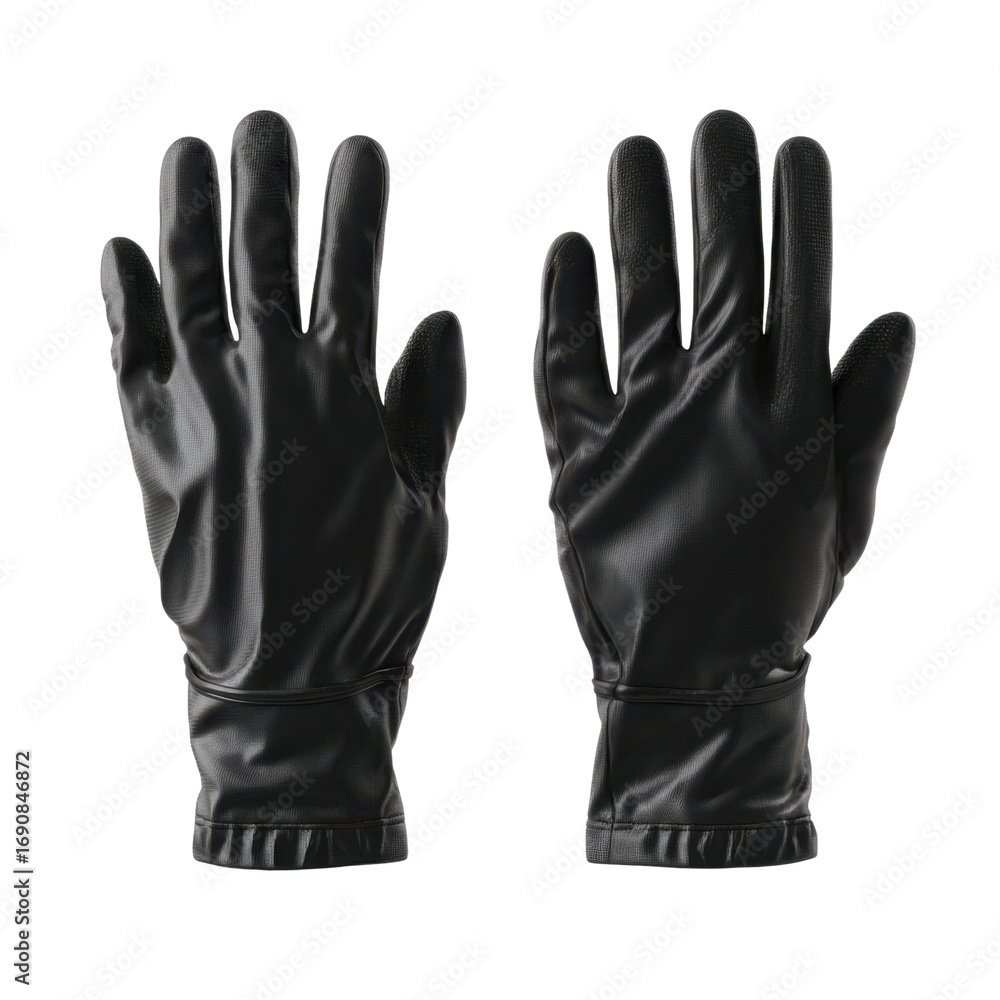 Obraz premium Black protective gloves on white background for safety and industrial applications, suitable for various tasks and environments