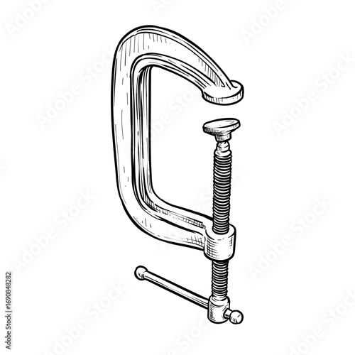 clamp woodworking vector line art hand drawn illustration