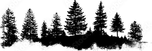 Minimalist black and white grunge forest silhouette design for posters and cards