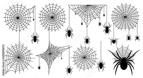 Spooky Spiderweb Collection Isolated on White Background for Halloween Designs