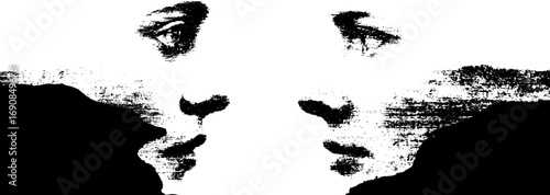 Grunge black and white face reflection illustration for art and design