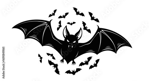 Halloween Night Bat Swarm Silhouette Spooky Dark Vector Illustration