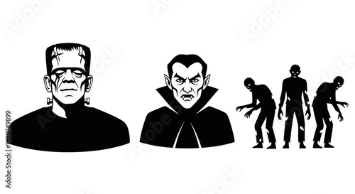 Monster Mash: Frankenstein Dracula and Zombies Vector Illustration