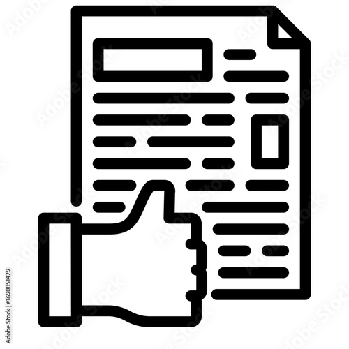 Minimalist Outline Paper With Thumb Up Gesture Like Approval Icon