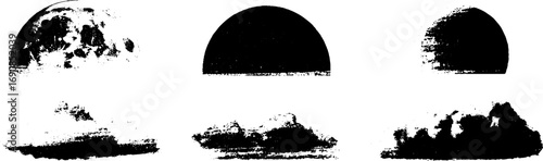 Grunge black and white moon illustrations set for mystical and artistic designs