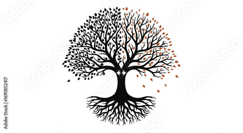 Symbolic tree with roots and branches representing life cycle and change