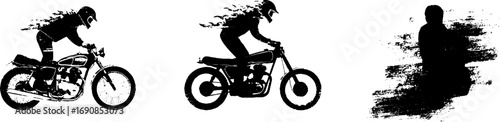 Grunge black and white motorcycle silhouettes for urban design and art