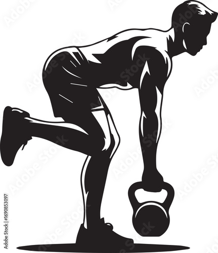 Athletic silhouette performing kettlebell single leg deadlift exercise for strength training