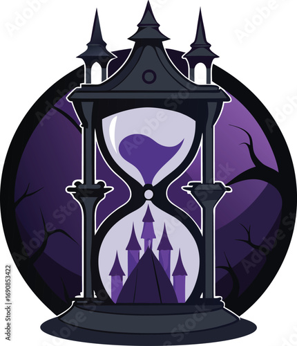 Gothic Victorian Halloween Elegance Castle Hourglass Dark Fantasy Art