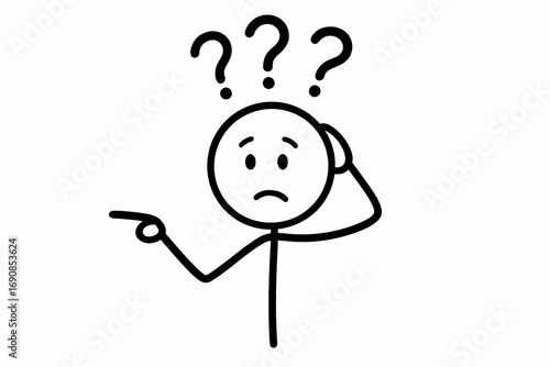 stick man with confused expression, asking on white