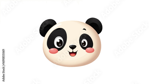 Cute cartoon panda face illustration with large eyes and rosy cheeks