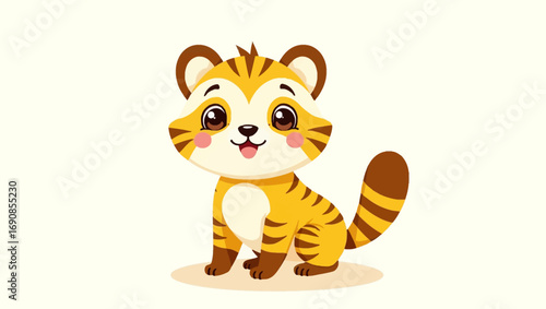 Adorable Cartoon Tiger Cub Illustration Happy Smiling and Playful Baby Big Cat