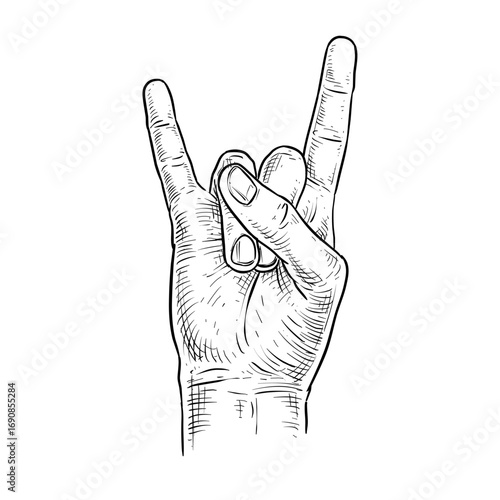 rock n roll hand sign vector line art hand drawn illustration