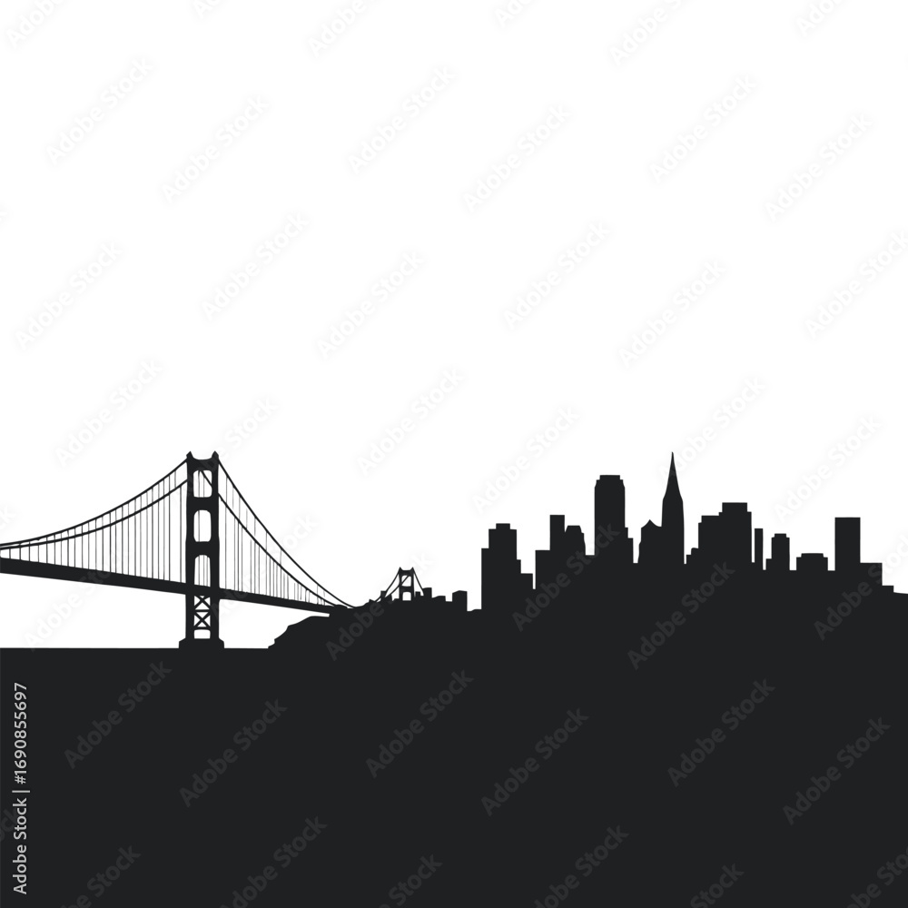 Obraz premium San Francisco skyline with Bay Bridge silhouette over water in California USA