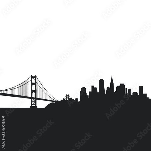 San Francisco skyline with Bay Bridge silhouette over water in California USA