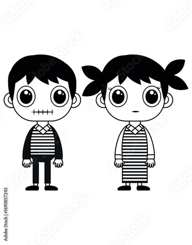 Cute Gothic Kids Characters boy and girl