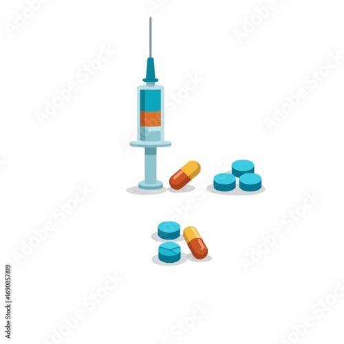 Medical Treatment A Syringe and Pills for Health and Wellness