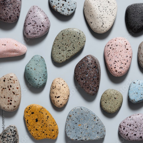 Colorful Pebbles on Gray Background, Natural Patterns and Textures for Decorative Use and Art Projects