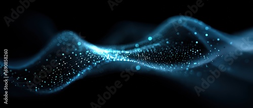 Abstract Digital Wave with Blue Light Particles Flowing in a Dark Background for Technology and Design Use