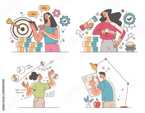Business people characters office workers team managers concept set collection. Vector graphic design element illustration