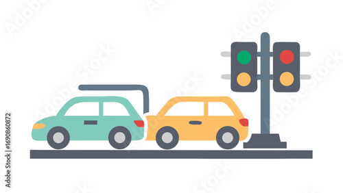 Rear-end car accident at traffic lights illustration.