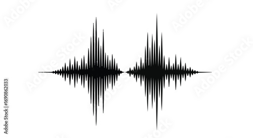 Symmetrical black sound wave graphic on a white background