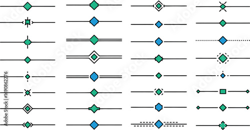 A versatile collection of modern geometric line dividers featuring minimalist diamond shapes. An essential design asset for creating elegant page breaks