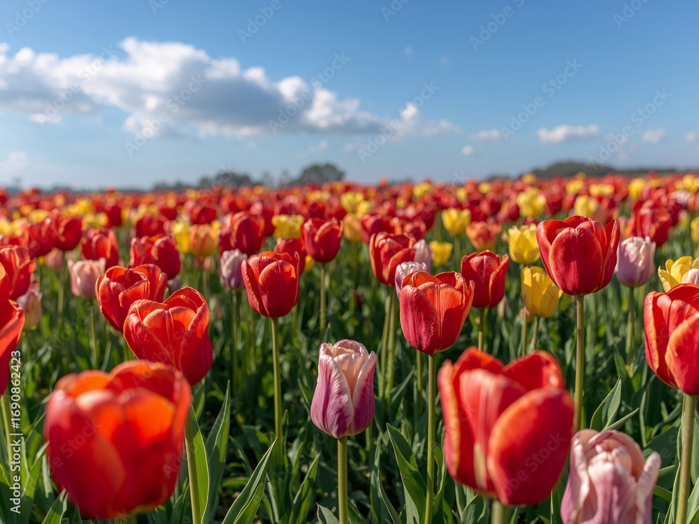 Fototapeta premium Field of Blossoms, Abstract Floral Pattern with Varied Colors and Textural Elements.