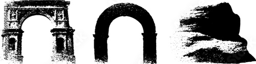 Grunge black and white ornate archway designs for urban graphic projects