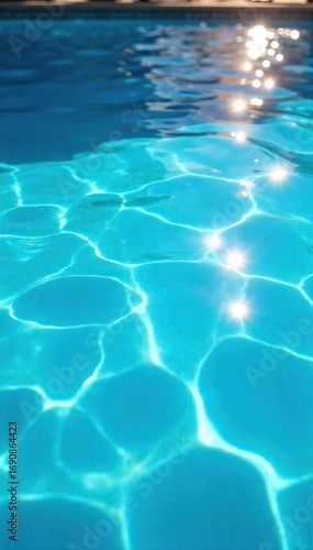 Sparkling blue swimming pool water shimmers under the summer sun, inviting a refreshing dip Perfect for relaxation and summer fun Ideal for travel and vacation brochures , swim, luxury, bright