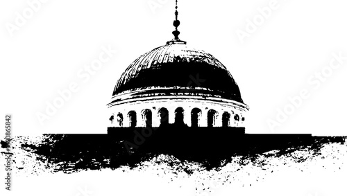 Monochrome grunge architecture dome illustration with ornate detailing for design projects