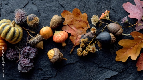 An Impressive Fall Flat Lay against Dark Slate