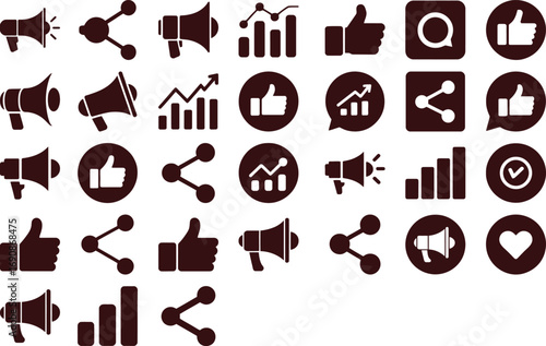 Social Media Marketing Icons Engagement Growth and Promotion Symbols