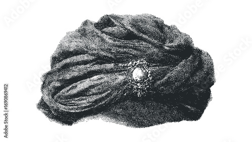 Textured Turban With Gemstone Detail. Vector hand drawn illustration