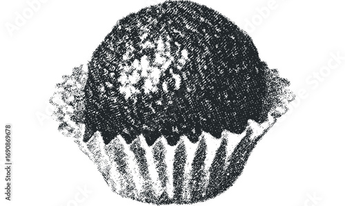 Chocolate truffle in paper cup illustration. Vector hand drawn illustration