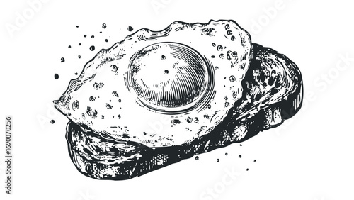 Hand Drawn Fried Egg on Toast. Vector hand drawn illustration