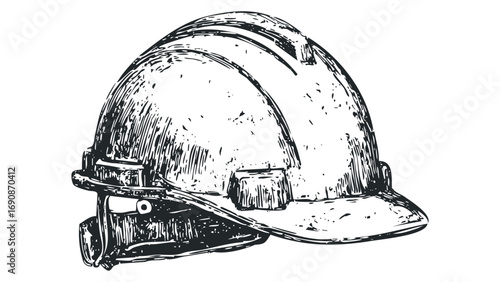 Sketch of a safety helmet with textured hatching on a transparent background. Vector hand drawn illustration