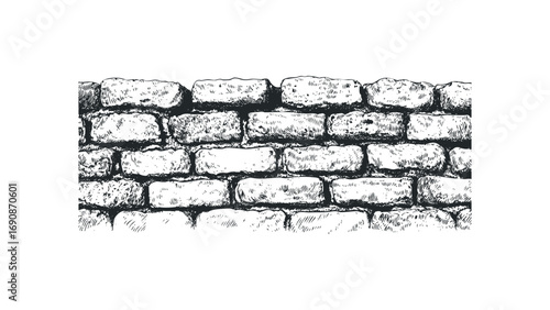 Hand Drawn Brick Wall Structure Isolated. Vector hand drawn illustration