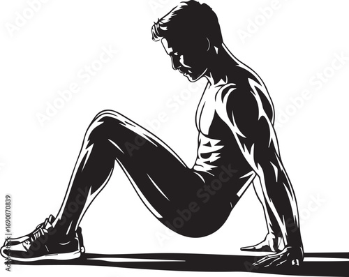 Muscular fitness athlete silhouette performing bodyweight exercise on parallel bars athletic workout