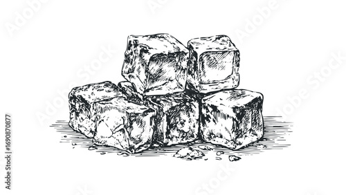 Piles of ice cubes on a transparent background file. Vector hand drawn illustration