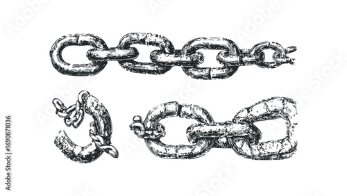 Hand Drawn Chain Links and Anchor Hook on Transparent. Vector hand drawn illustration