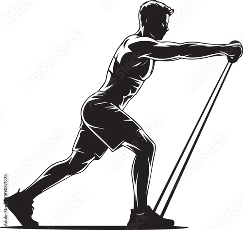 Dynamic fitness athlete silhouette performing resistance band exercise silhouette workout motivation