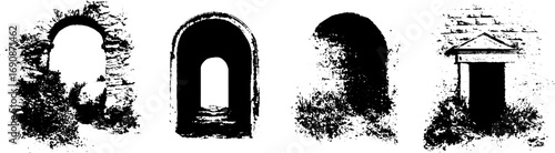 Ornate black and white grunge arches and architecture set for urban design projects
