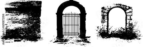 Grunge black and white ornate architectural elements for vintage design