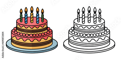 cake birthday outline coloring book page line art 
