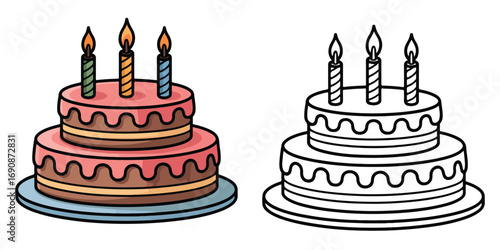 cake birthday outline coloring book page line art 