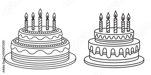 cake birthday outline coloring book page line art 
