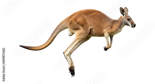 Red kangaroo jumping isolated on transparent background, largest marsupial from australia, animal wildlife in motion